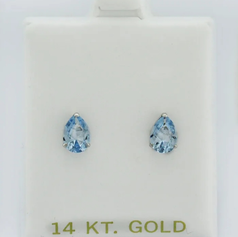 Blue topaz 14k gold Earrings .90 carat  real natural gemstones and soild gold